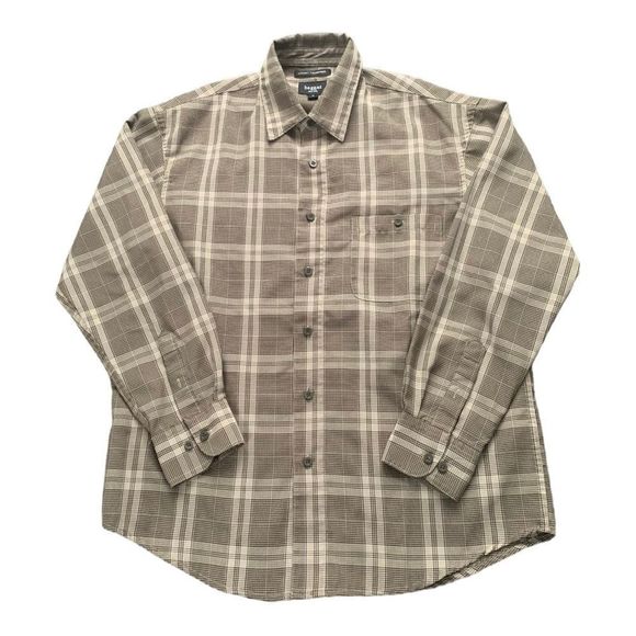 Mens Haggar Luxury Microfiber Brown Button Up Long Sleeve Shirt - Picture 1 of 6